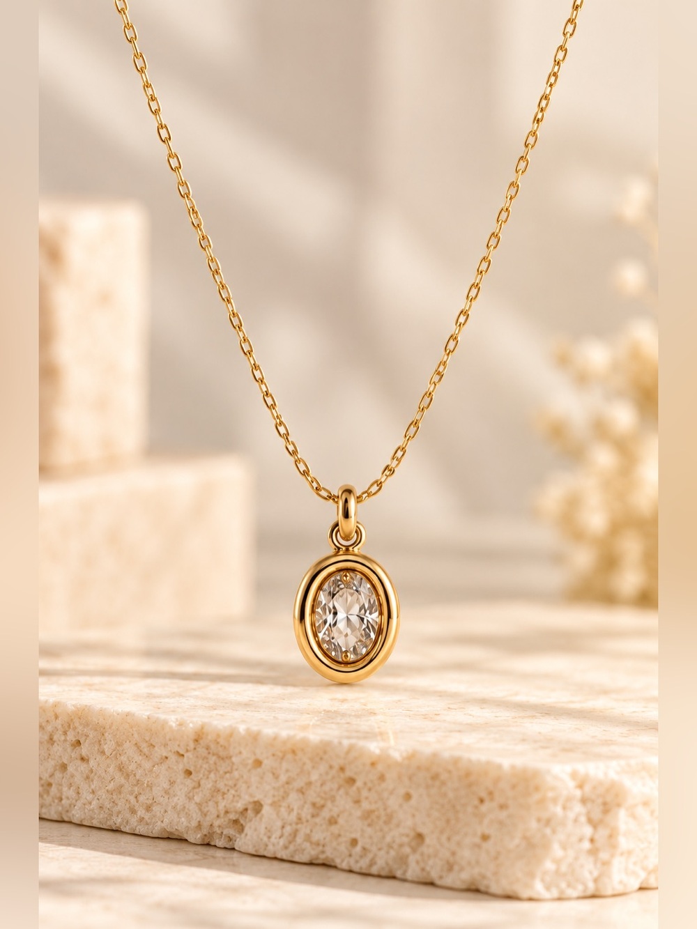 Flânerie by MAIQ Elouise 18K Gold Non-Tarnish Oval Stone Pendant Necklace